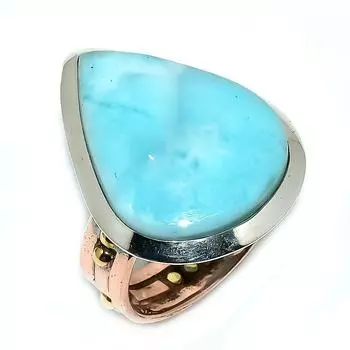 Natural Larimar Gemstone 925 Solid Sterling Silver TwoTone Gift Ring S.9 f6K65