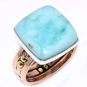 Natural Larimar Gemstone 925 Solid Sterling Silver TwoTone Gift Ring S.9 W5K96