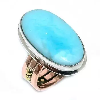 Natural Larimar Gemstone 925 Solid Sterling Silver TwoTone Gift Ring S.7 a8q91