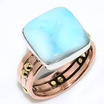 Натуральный Ларимар Драгоценный Камень 925 Проба Стерлинговое Серебро Двухцветное Подарочное Кольцо S.9 O7Y45
