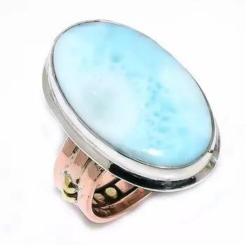 Natural Larimar Gemstone 925 Solid Sterling Silver TwoTone Gift Ring S.7 e9L76