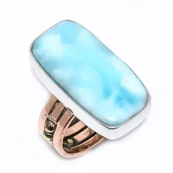 Natural Larimar Gemstone 925 Solid Sterling Silver TwoTone Gift Ring S.6 J6E06