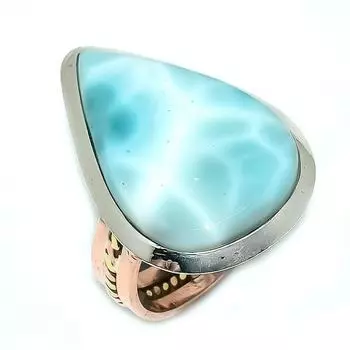 Natural Larimar Gemstone 925 Solid Sterling Silver Gift Two Tone Ring S.10 y6K35