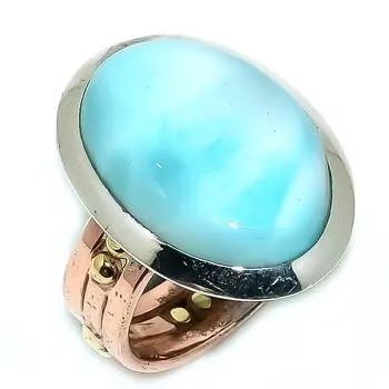 Natural Larimar Gemstone 925 Solid Sterling Silver TwoTone Gift Ring S.7 v2t29