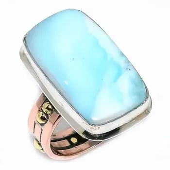 Natural Larimar Gemstone 925 Solid Sterling Silver TwoTone Gift Ring S.9 S1u57