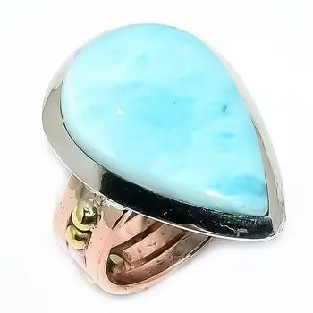 Natural Larimar Gemstone 925 Solid Sterling Silver TwoTone Gift Ring S.6 J6Q99