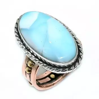 Natural Larimar Gemstone 925 Solid Sterling Silver TwoTone Gift Ring S.9 f7s58