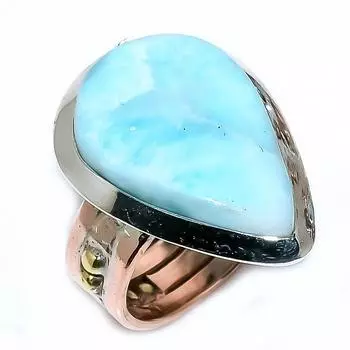 Natural Larimar Gemstone 925 Solid Sterling Silver TwoTone Gift Ring S.7 Y6r29