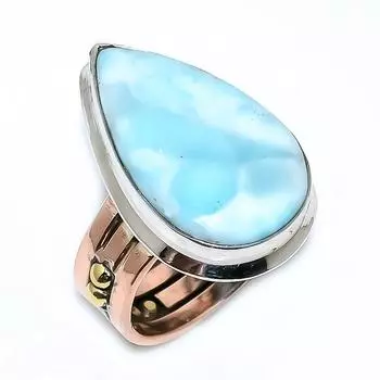 Natural Larimar Gemstone 925 Solid Sterling Silver TwoTone Gift Ring S.7 E9P89
