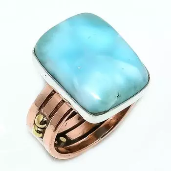 Natural Larimar Gemstone 925 Solid Sterling Silver TwoTone Gift Ring S.6 P6h65