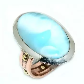Natural Larimar Gemstone 925 Solid Sterling Silver TwoTone Gift Ring S.7 Q3w83