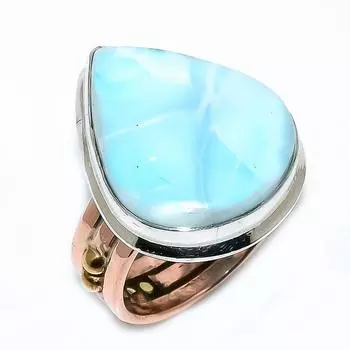 Natural Larimar Gemstone 925 Solid Sterling Silver TwoTone Gift Ring S.8 g2w38