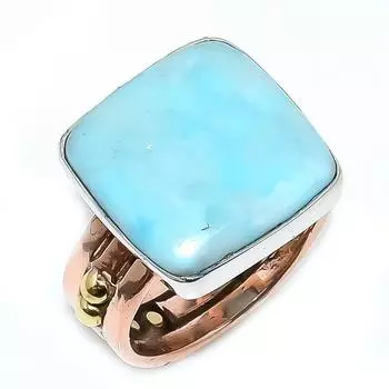 Natural Larimar Gemstone 925 Sterling Silver Jewelry Two Tone Ring Size 6.5 I4e68