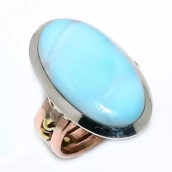 Натуральный ларимар, драгоценный камень, серебро 925 пробы, двухцветное кольцо, размер 6,5 U5Z18