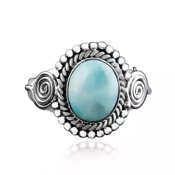 Кольцо из цельного серебра 925 пробы с натуральным ларимаром, кольцо в богемном стиле, дизайнерское кольцо, эффектное кольцо, подарок для нее, 6