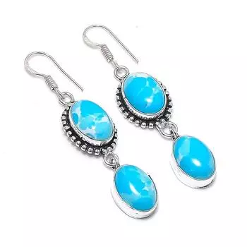 Natural Larimar Gemstone Handmade 925 Sterling Silver Jewelry Earring 2.32 Y8G92