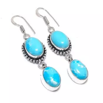 Natural Larimar Gemstone Handmade 925 Sterling Silver Jewelry Earring 2.36 d4f12