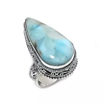 Natural Larimar Gemstone Handmade 925 Sterling Silver Jewelry Ring Size 8 Z6Y62