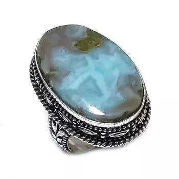 Natural Larimar Gemstone Handmade 925 Sterling Silver Jewelry Ring Size 7 v1A02
