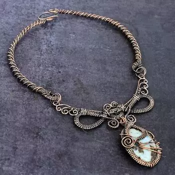 Natural Larimar Gemstone Handmade Copper Wire Wrap Jewelry Necklace 18 U1q10