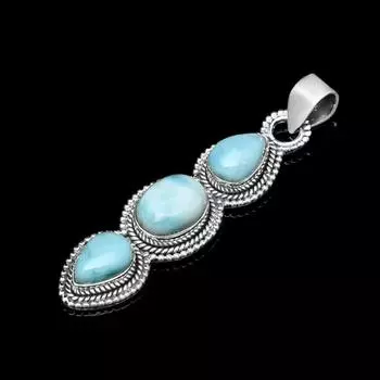 Подвеска из натурального камня Ларимар, серебро 925 пробы, подвеска с камнем по дате рождения, украшения ручной работы, модные украшения, подарок унисекс