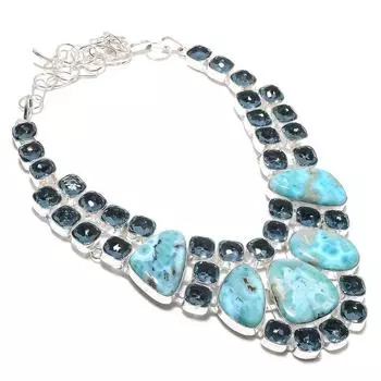Natural Larimar, Iolite Gemstone 925 Sterling Silver Jewelry Necklace 18 z3F04