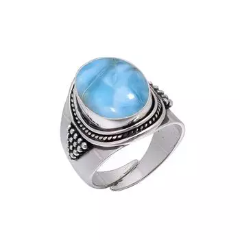 Natural Larimar / Pactolite - Dominican Republic 925 Sterling Silver Ring V5628, Blue Ring, Oval Ring, Valentin s Day Gift, Gift For Her, Birthday Gif