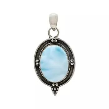 Natural Larimar / Pactolite - Dominican Republic 925 Sterling Silver Pendant V4780, Blue Pendant, Oval Pendant, Valentin s Day Gift, Gift For Her, Bir