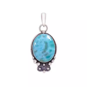 Natural Larimar / Pactolite - Dominican Republic 925 Sterling Silver Pendant V7673, Blue Pendant, Oval Pendant, Valentin s Day Gift, Gift For Her, Bir