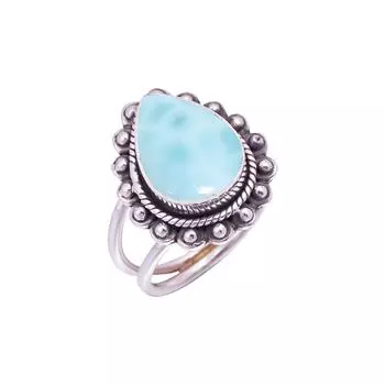 Natural Larimar / Pactolite - Dominican Republic Gemstone 925 Sterling Silver Ring V9476, Blue Ring, Pear Ring, Valentin s Day Gift, Gift For Her, Bir