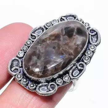 Natural Larvikite Stone Gemstone 925 Sterling Silver Gift Ring Size 7 N2w81