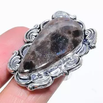 Natural Larvikite Stone Gemstone 925 Sterling Silver Gift Ring Size 9 V5I30