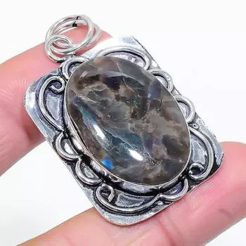 Natural Larvikite Stone Gemstone 925 Sterling Silver Gift Pendant 2.09 K2T56