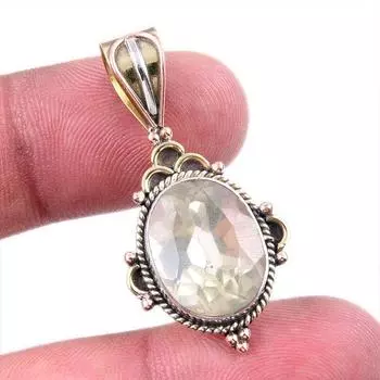 Natural Lemon Quartz 925 Solid Sterling Silver TwoTone Gift Pendant 1.50 v9Q23
