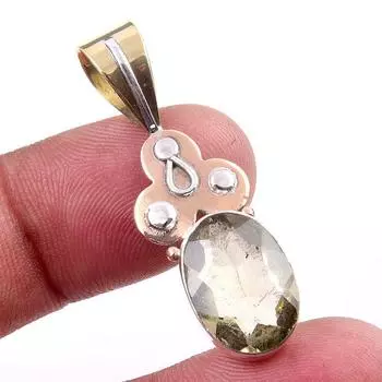 Natural Lemon Quartz 925 Solid Sterling Silver TwoTone Gift Pendant 1.50 I0d62