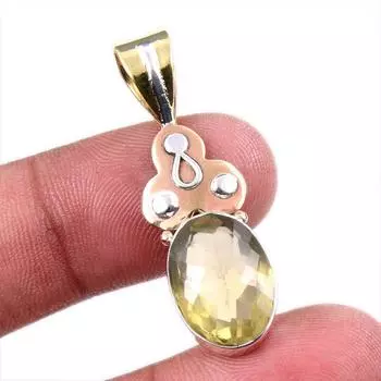 Natural Lemon Quartz 925 Solid Sterling Silver TwoTone Gift Pendant 1.75 S4C37