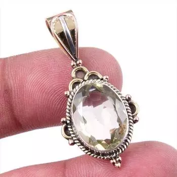 Natural Lemon Quartz 925 Solid Sterling Silver TwoTone Gift Pendant 1.50 g5p09