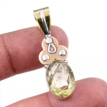 Natural Lemon Quartz 925 Solid Sterling Silver TwoTone Gift Pendant 1.75 R7y55