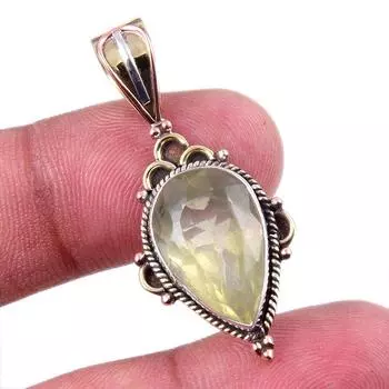Natural Lemon Quartz 925 Solid Sterling Silver TwoTone Gift Pendant 1.50 A1Z45