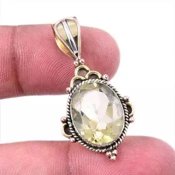 Natural Lemon Quartz 925 Solid Sterling Silver TwoTone Gift Pendant 1.50 l5C67