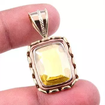 Natural Lemon Quartz 925 Solid Sterling Silver Jewelry TwoTone Pendant 1.5 b8J85