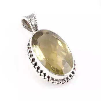 Natural Lemon Quartz Gemstone 925 Solid Sterling Silver Gift Pendant 1.2 V0V40