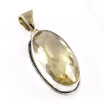 Natural Lemon Quartz Gemstone 925 Sterling Silver Gift Two Tone Pendant 2 h6t80