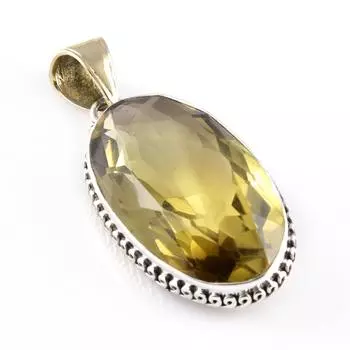 Natural Lemon Quartz Gemstone 925 Sterling Silver Gift Two Tone Pendant 2 M9H78