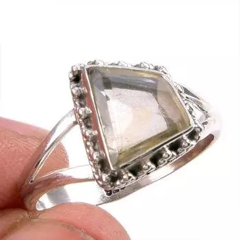 Natural Lemon Quartz Gemstone Handmade 925 Solid Silver Jewelry Ring S.8.5 W8M57