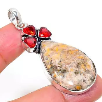 Natural Leopard Skin, Garnet Gemstone 925 Sterling Silver Pendant 2.21 u1J68