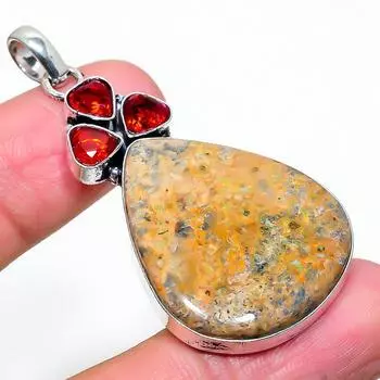 Natural Leopard Skin, Garnet Gemstone 925 Sterling Silver Pendant 2.21 P3W68