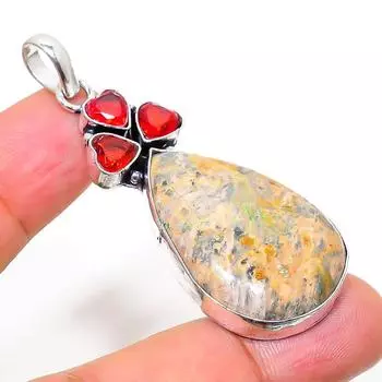 Natural Leopard Skin, Garnet Gemstone 925 Sterling Silver Pendant 2.29 b0m21