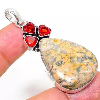 Natural Leopard Skin, Garnet Gemstone 925 Sterling Silver Pendant 2.21 Q6B43