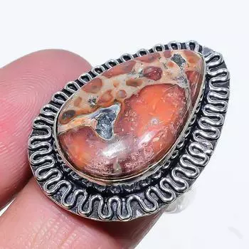 Natural Leopard Skin Jasper Gemstone 925 Sterling Silver Ring Size 9 q3j46